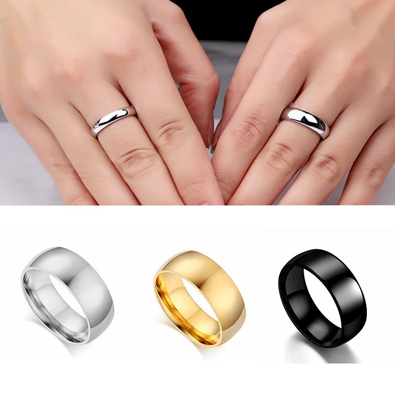 Nhẫn Thép Titan Màu Đen Bóng Chất Lượng Cao 4/6/8Mm Cho Cặp Đôi
