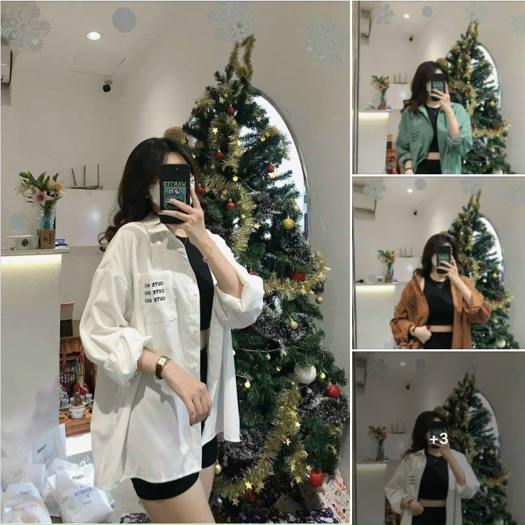 Áo khoác sơ mi nhung tăm khoác ngoài cực đẹp LOGO thêu trên túi form rộng đẹp
