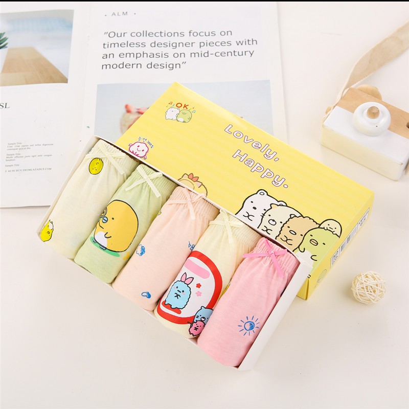 Set 5 quần lót bé gái Hàn Quốc 100% vải cotton thoáng mát, an toàn cho sức khỏe của bé mẫu Happy-Lovely-Vàng