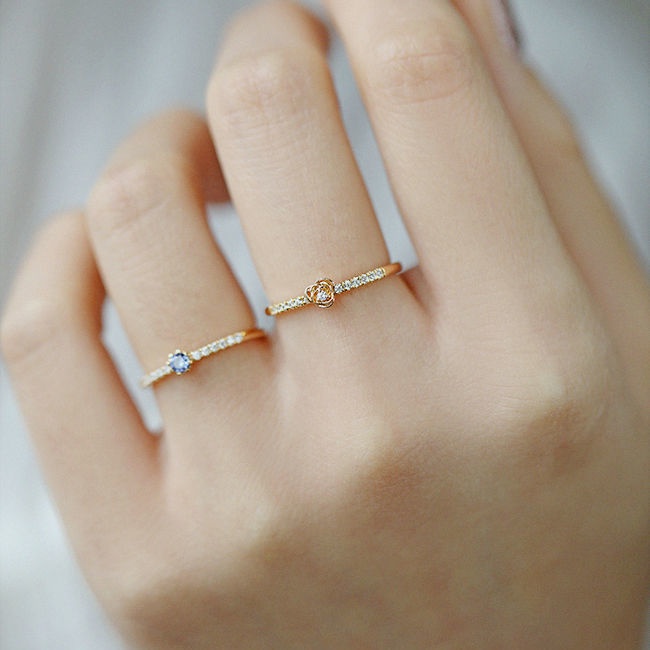 Nhẫn Đính Hôn Mạ Vàng 18K Hình Hoa Hồng Đính Kim Cương Không Gây Dị Ứng (Kích Thước Có Thể Điều Chỉnh)