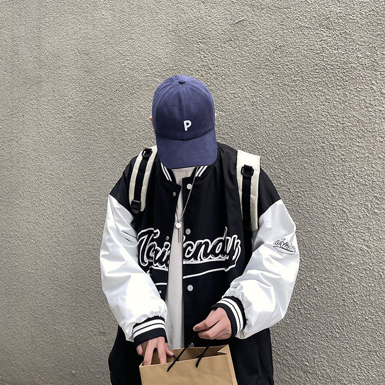 Áo Khoác Bóng Chày Dáng Rộng In Chữ Thời Trang Cho Cặp Đôi