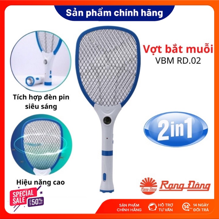 Vợt muỗi 2 trong 1 Rạng Đông VBM RD.02 cao cấp - Vợt bắt muỗi điện tử 2 trong 1 Có kiêm đèn pin siêu sáng mini