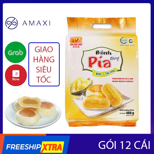 Bánh Pía Kim Sa Tân Huê Viên Đậu Xanh Sầu Riêng Chay Mini Gói 12 Cái Loại 40g