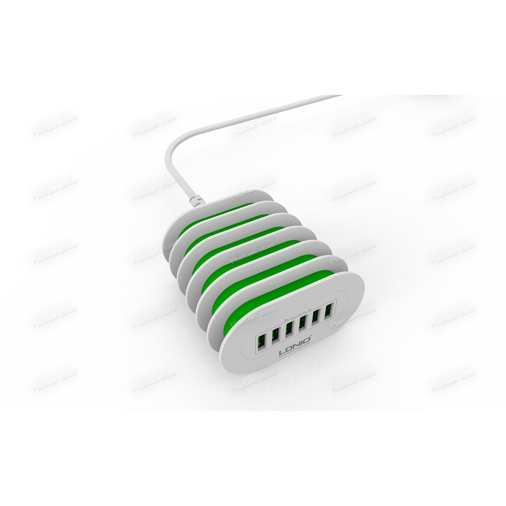 Cốc sạc điện thoại cao cấp Android iPhone có IC ổn dòng bảo vệ thiết bị LDNIO A6702 Trắng 6 USB
