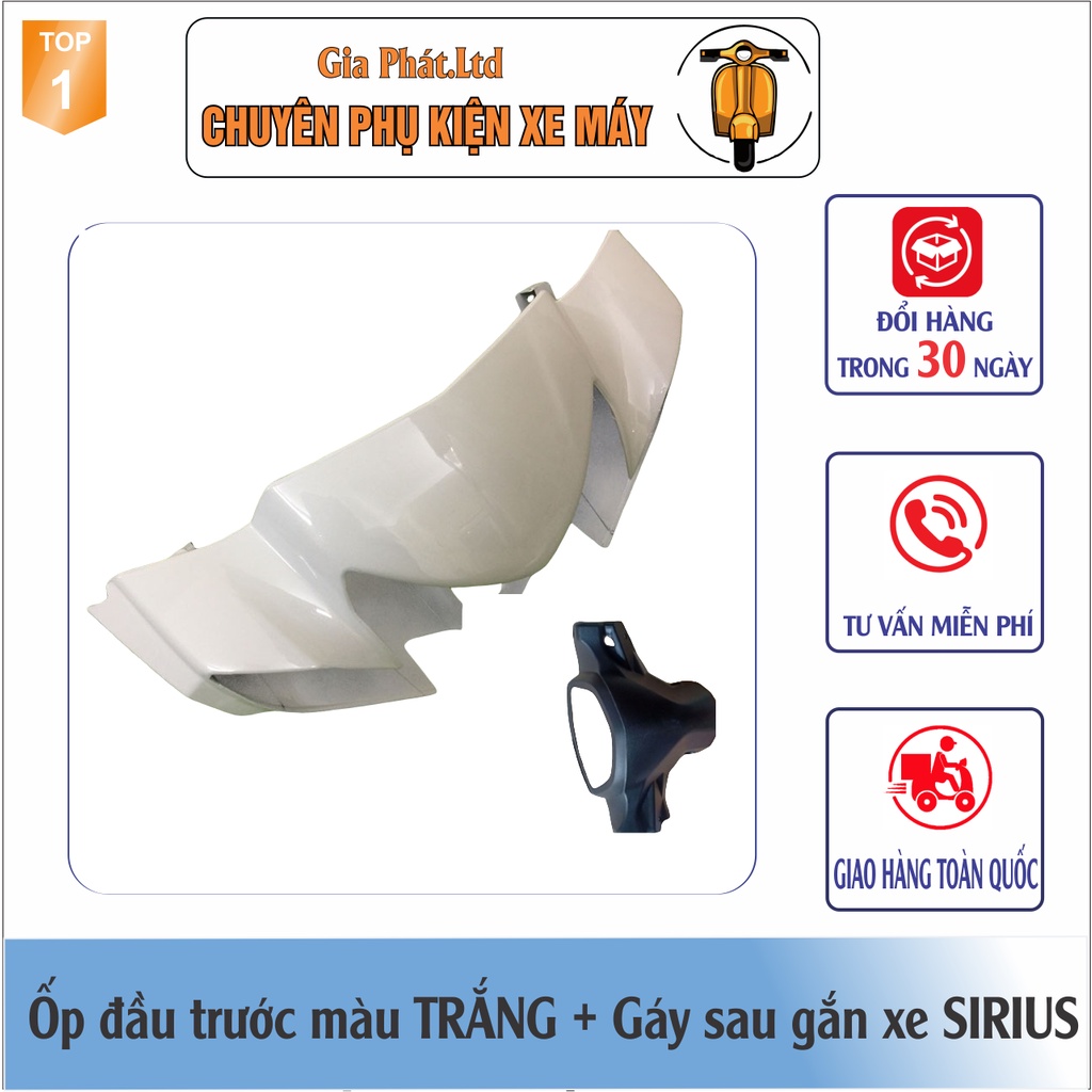 Bộ ốp đầu màu TRẮNG gắn xe SIRIUS đầy đủ Ốp đầu trước, Gáy sau và Pha đèn kèm bóng