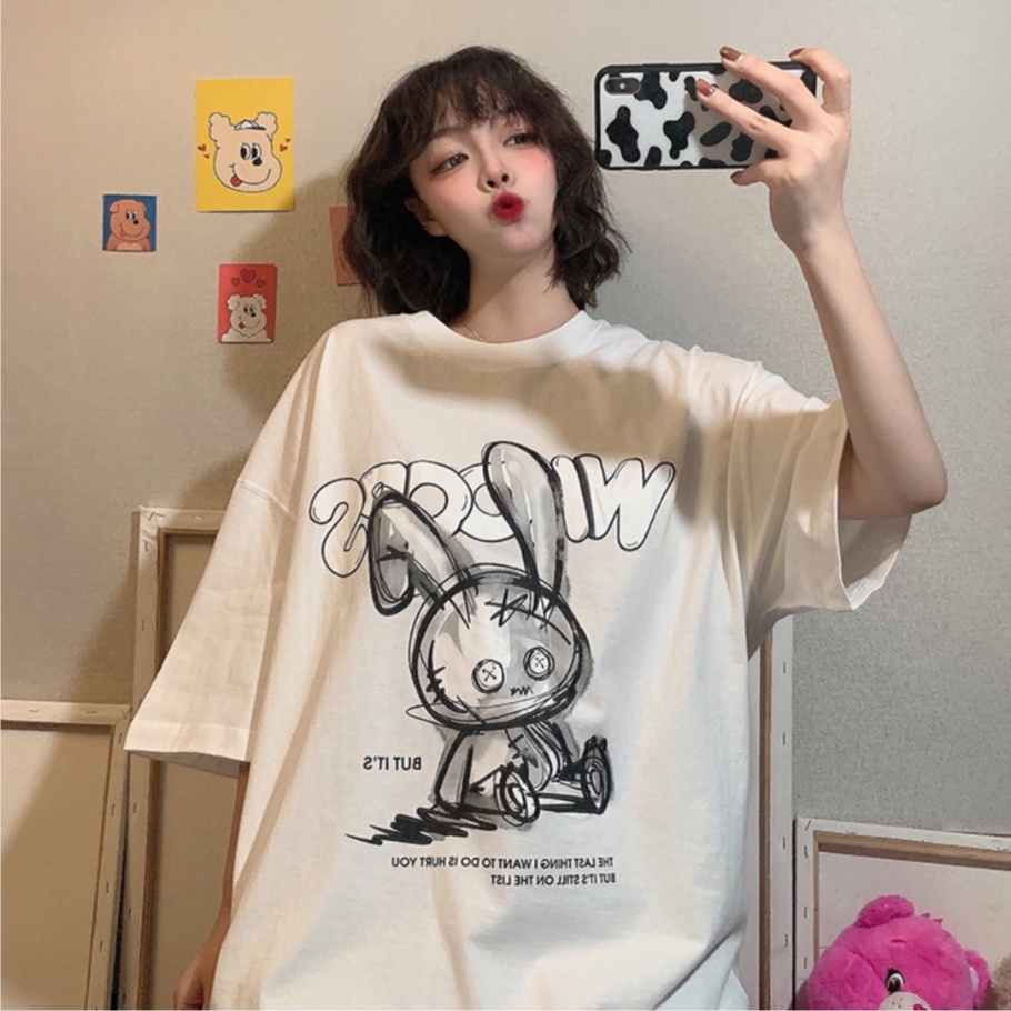 Áo Thun Tay Lỡ Unisex BUNNY WIOOPS Make It Rain, Áo Phông Nam Nữ Form Rộng GTM