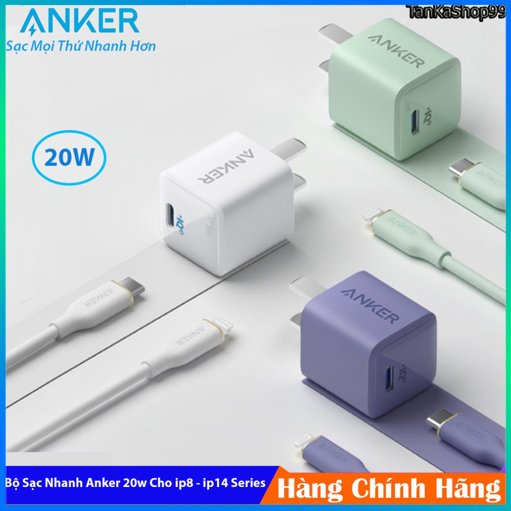 Sạc Anker A2633 20w + Cáp C-L A8662 Mềm Mại Hỗ Trợ Sạc Nhanh Cho 20w Cho iP8 - ip14