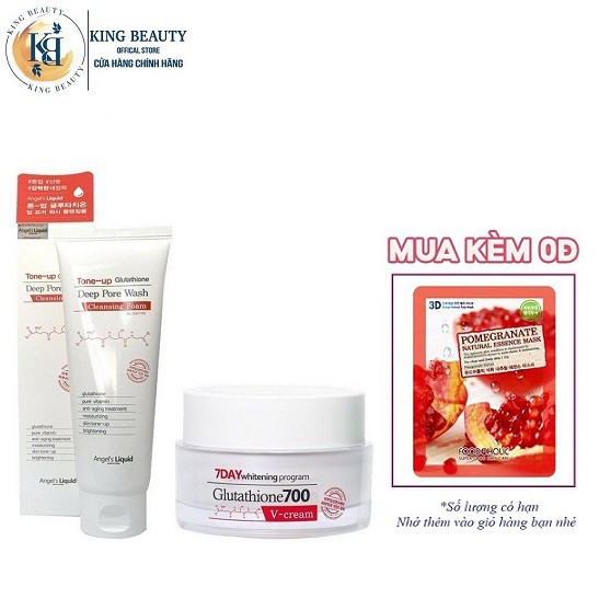 [Mã FMCG8 - 8% đơn 250K] Combo Dưỡng Da Trắng Sáng Angel’s Liquid 7Day Glutathione ( Sữa Rửa Mặt 120g + Cream 50ml )