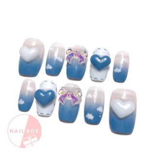 Nail Box Móng Úp Dán Tim Xanh Thiết Kế Kèm Keo