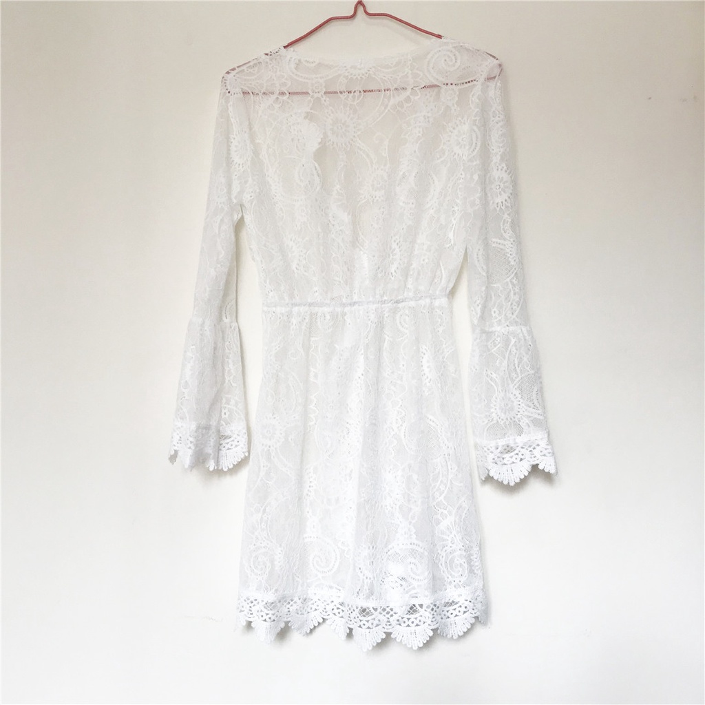 Áo Khoác Ngoài Đồ Bơi Đi Biển Phối Ren Màu Trắng Quyến Rũ Thời Trang Cho Nữ