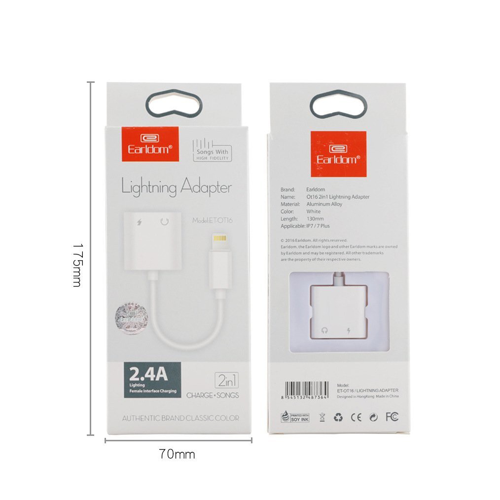 Jack Chuyển Lightning 2 in 1 ( 2 Cổng Lightning + Jack 3.5 ) EarlDom OT16