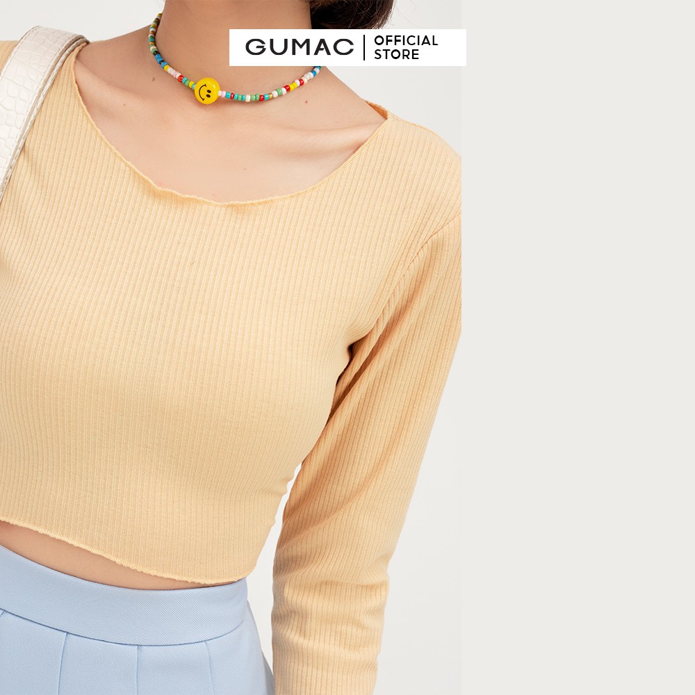 [Mã WABRGU100 giảm 15% đơn 249K tối đa 100k] Áo thun nữ croptop GUMAC màu be, thiết kế năng động cá tính mới ATB468 | BigBuy360 - bigbuy360.vn