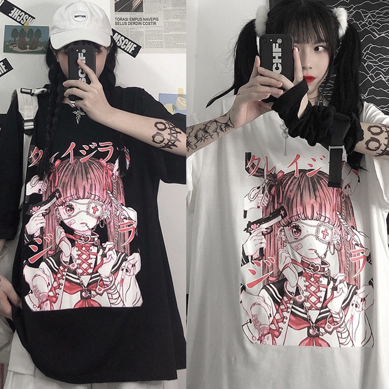 Fashion Female Tee Aesthetic Loose Women T-shirt Punk Dark Grunge Streetwear Ladies Gothic Top Tshirts Harajuku Clothes