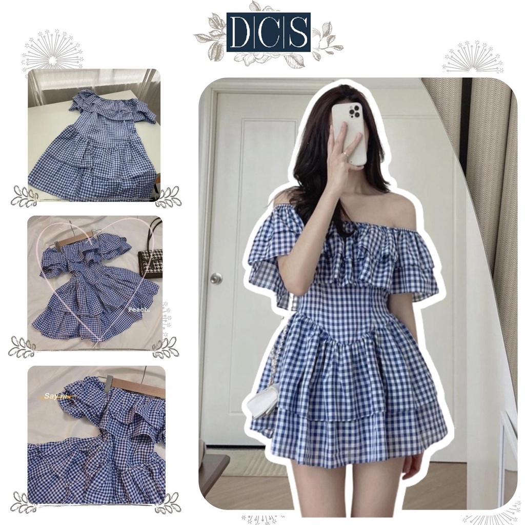 Đầm nữ trễ vai sexy váy trễ vai kẻ caro xếp tầng tiểu váy thư bánh bèo ulzzang hotrend hàn quốc xưởng may DCS