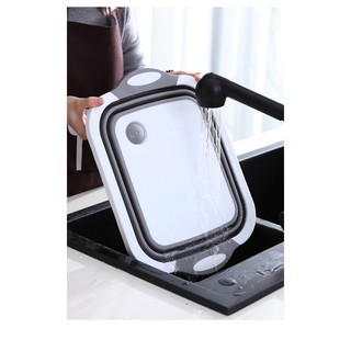 (NHÀ BẾP THÔNG MINH) Chậu gấp gọn kiêm thớt và rổ đựng đa năng loại LỚN 3in1 Đa Năng Tiện Dụng