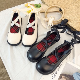 Giày lolita viền sóng dây lụa mã K15