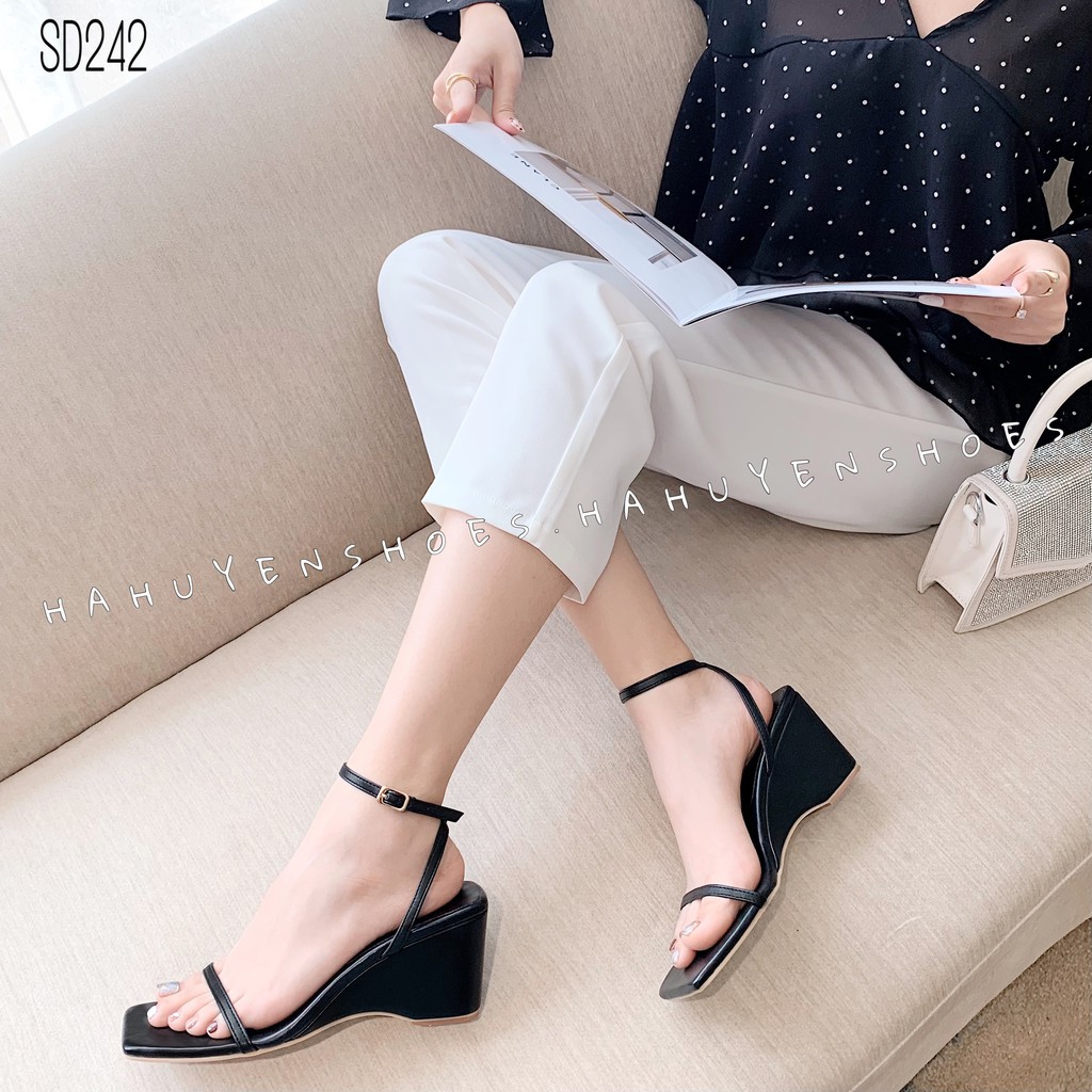 Hà Huyền Shoes - Giày Sandal nữ gót xuồng 6cm quai ngang mảnh SD242