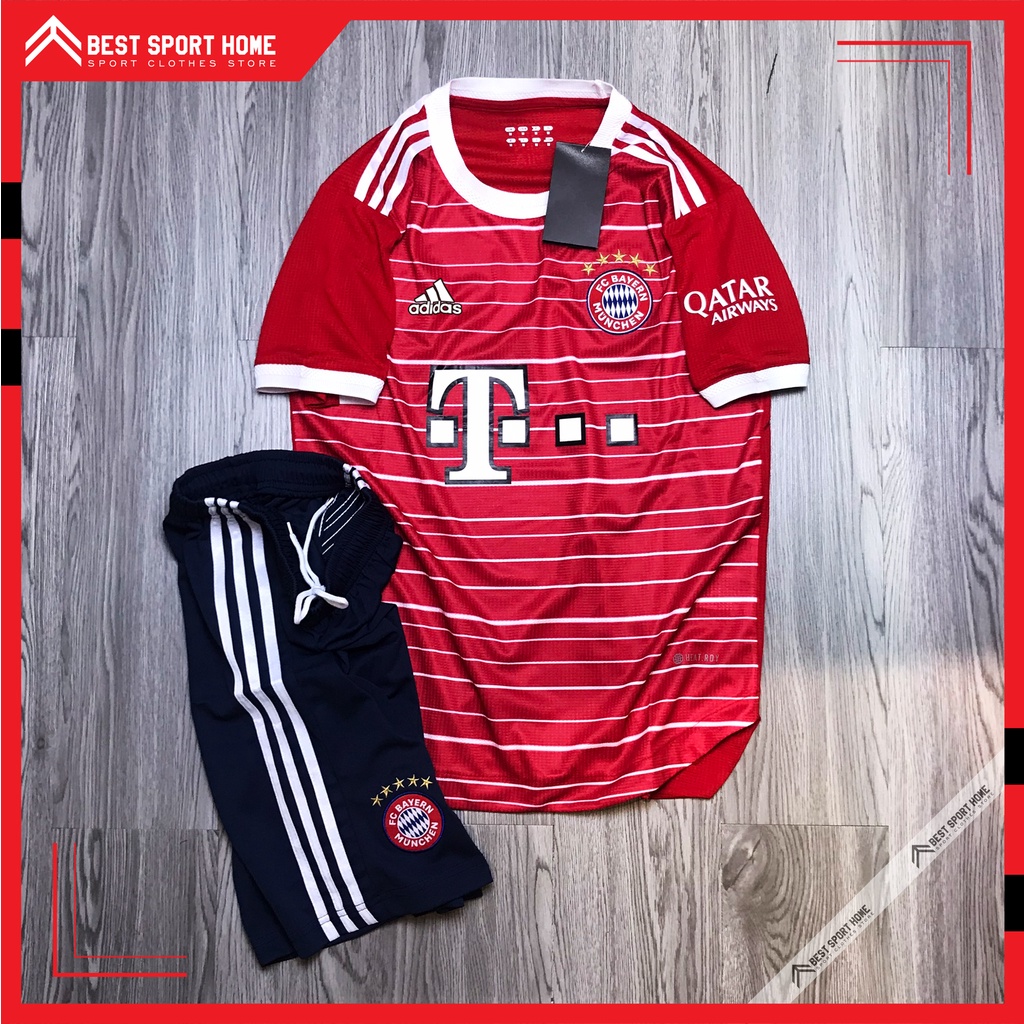 Set quần áo bóng đá Bayern Munich sân nhà 2022/23 - Vải Climacool màu đỏ form Âu - In ấn tên số theo yêu cầu