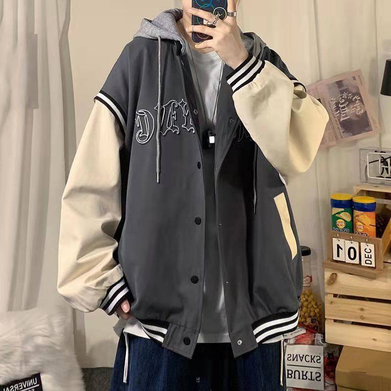 Áo Khoác Bomber XL Hai Lớp Có Mũ Trùm Đầu Mùa Xuân Hình Dơi Tương Phản Cho Nam 2021