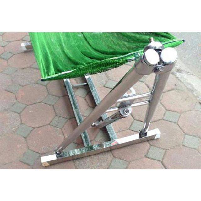 võng xếp khung vuông inox cao cấp kèm lưới cán thép cỡ đại trọn bộ giá võng xếp