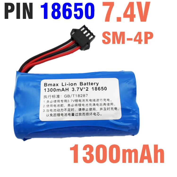 Pin sạc 18650 7.4v dung lượng 1300mah cổng nối SM-4P dùng cho xe mô hình điều khiển từ xa