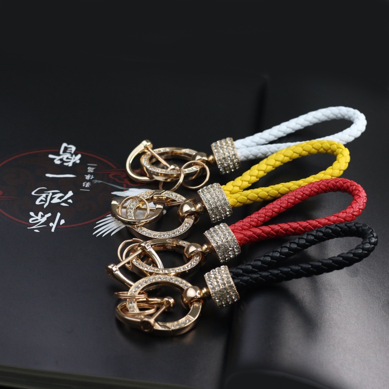 Móc Khóa Dây Da pu Bện Tay Đính Đá Cao Cấp Sáng Tạo Đa Năng