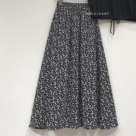 Chân Váy Chữ A Nữ Xinh JEM CLOSET Váy Suông Dáng Dài Họa Tiết Hoa Đẹp Form Rộng Eo Chun Co Giãn Thoải Mái Nữ Tính 3246