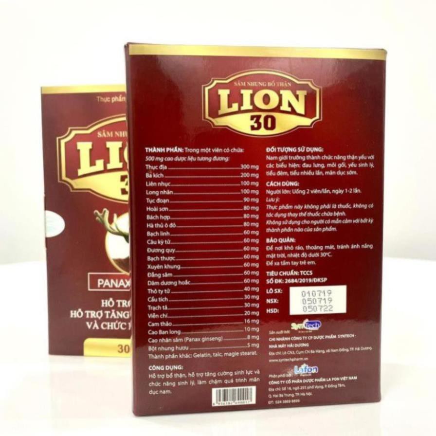 Giảm Tiểu Đêm, Tiểu Nhiều Lần 👍 CHÍNH HÃNG👍  Tăng cường sinh lý nam- Sâm Nhung Bổ Thận Lion 30 (Lọ 30v) | BigBuy360 - bigbuy360.vn
