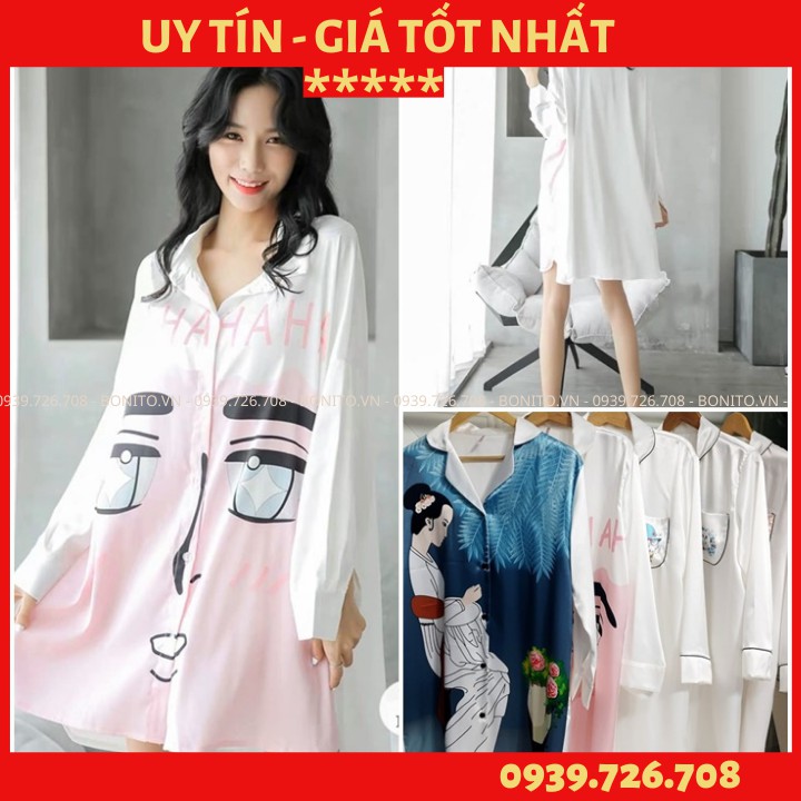 Đầm ngủ nữ❤️FREESHIP❤️ Váy ngủ đầm ngủ pijama kiểu dáng sơ mi hàng thiết kế chất vải lụa cao cấp - HÀNG CÓ SẴN