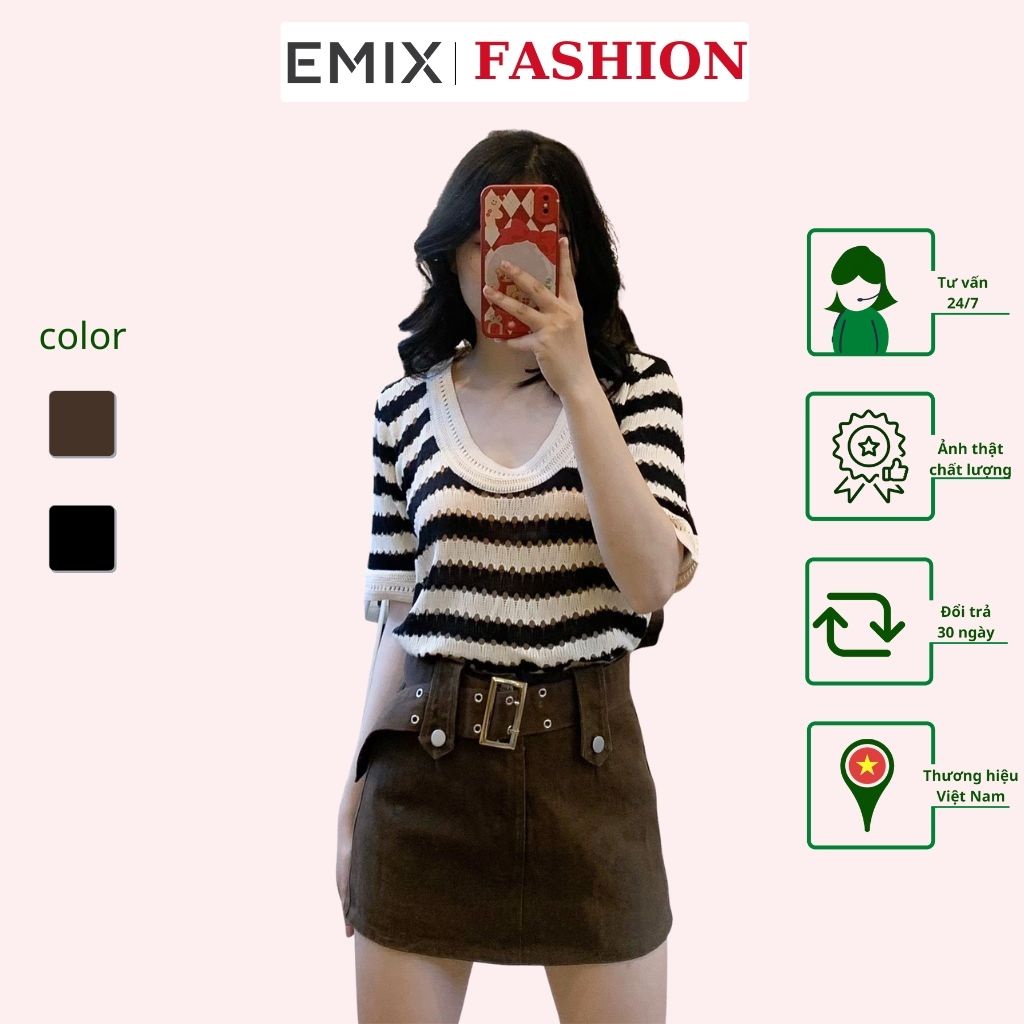 Quần giả váy kèm đai EMIX (3 màu), basic dress, mini, dáng ngắn, cạp cao, khóa giữa, chất kaki có co giãn, ít nhăn 757