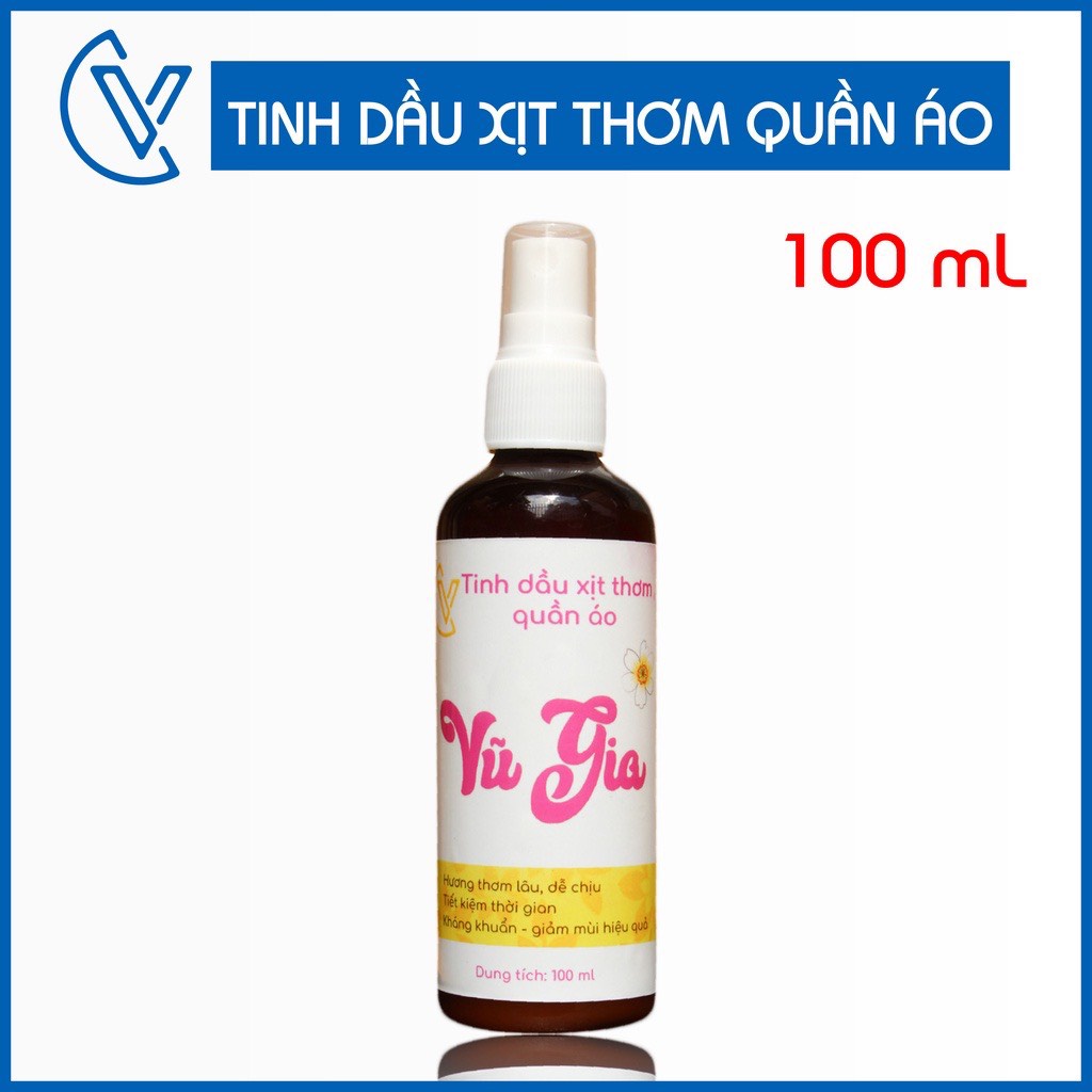 Chai xịt thơm quần áo Vũ Gia | Xịt 1 lần thơm cả ngày giúp tiết kiệm thời gian và chi phí xả quần áo chai 100ml