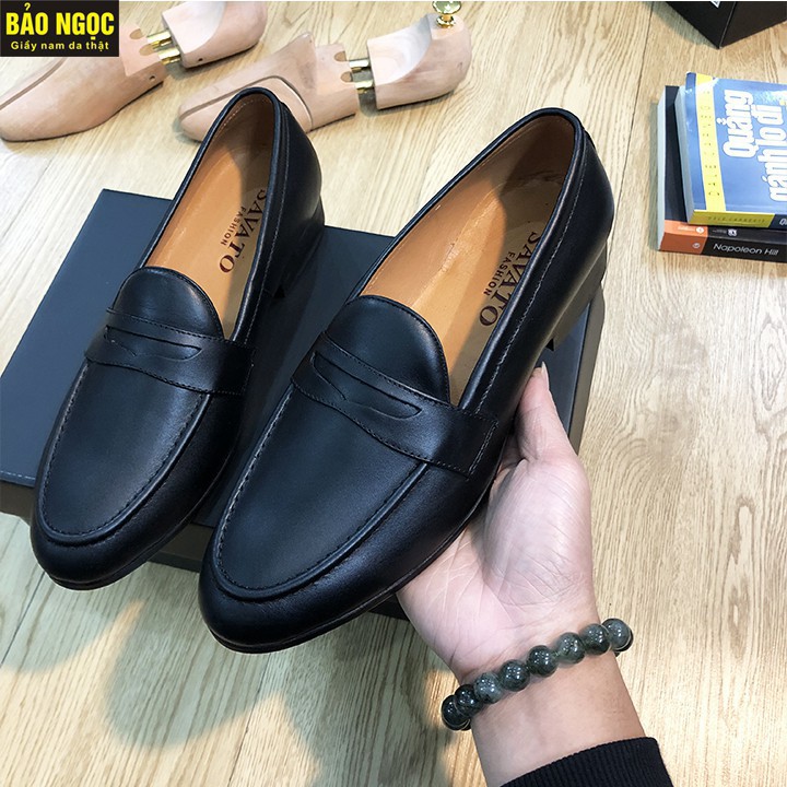 Giày Da Nam Hàn Quốc Đai Đục Đen Trơn, Da mỀM Đế Cao Su Đúc Cao 3cm, Mã K181