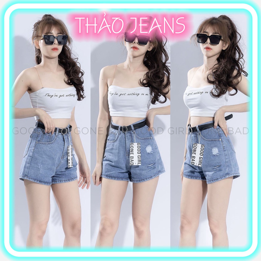 Quần Short Jean Lưng Cao Hàn Quốc Rách 2 Bên Thời Trang