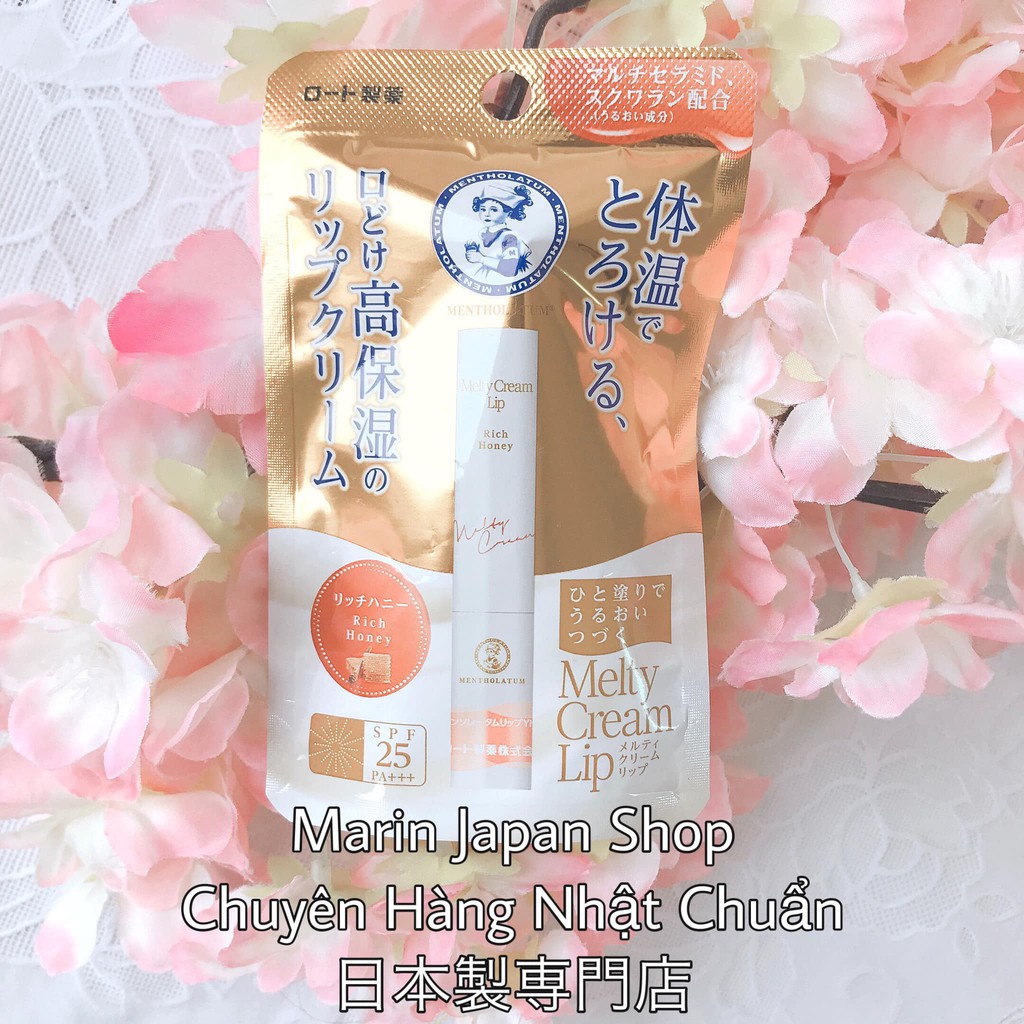 Son dưỡng ẩm , chống nắng , chống thâm môi hương đào tiên, bánh ngọt Mentholatum Melty Cream Lip Nhật Bản