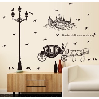 Decal dán tường cột đèn cỗ xe  cổ