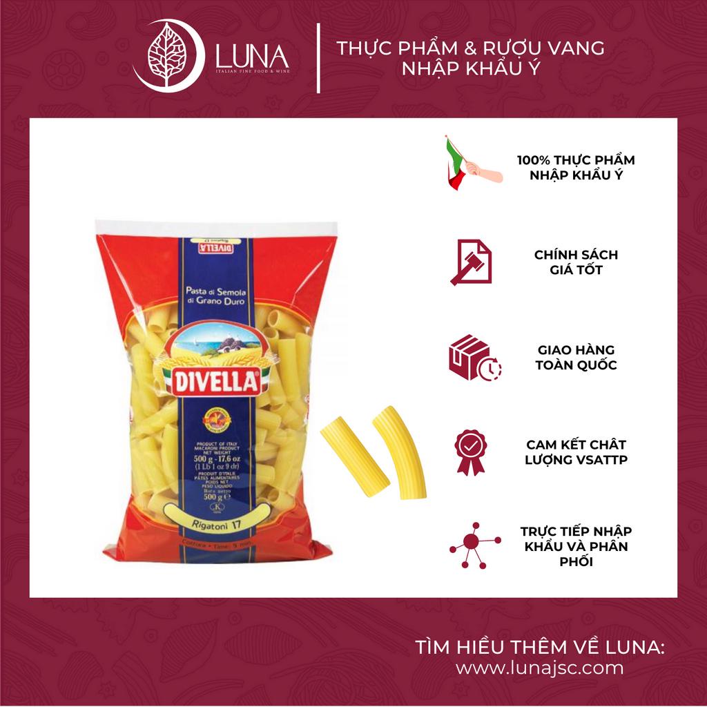 Mì Ý Nui Rigatoni Rigati ống DIVELLA gói 500g [Mỳ Ý Pasta Chính Hãng]