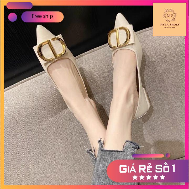 MYLA SHOES - Giày Búp Bê Da Lì Phối Nơ Chữ G VNXK