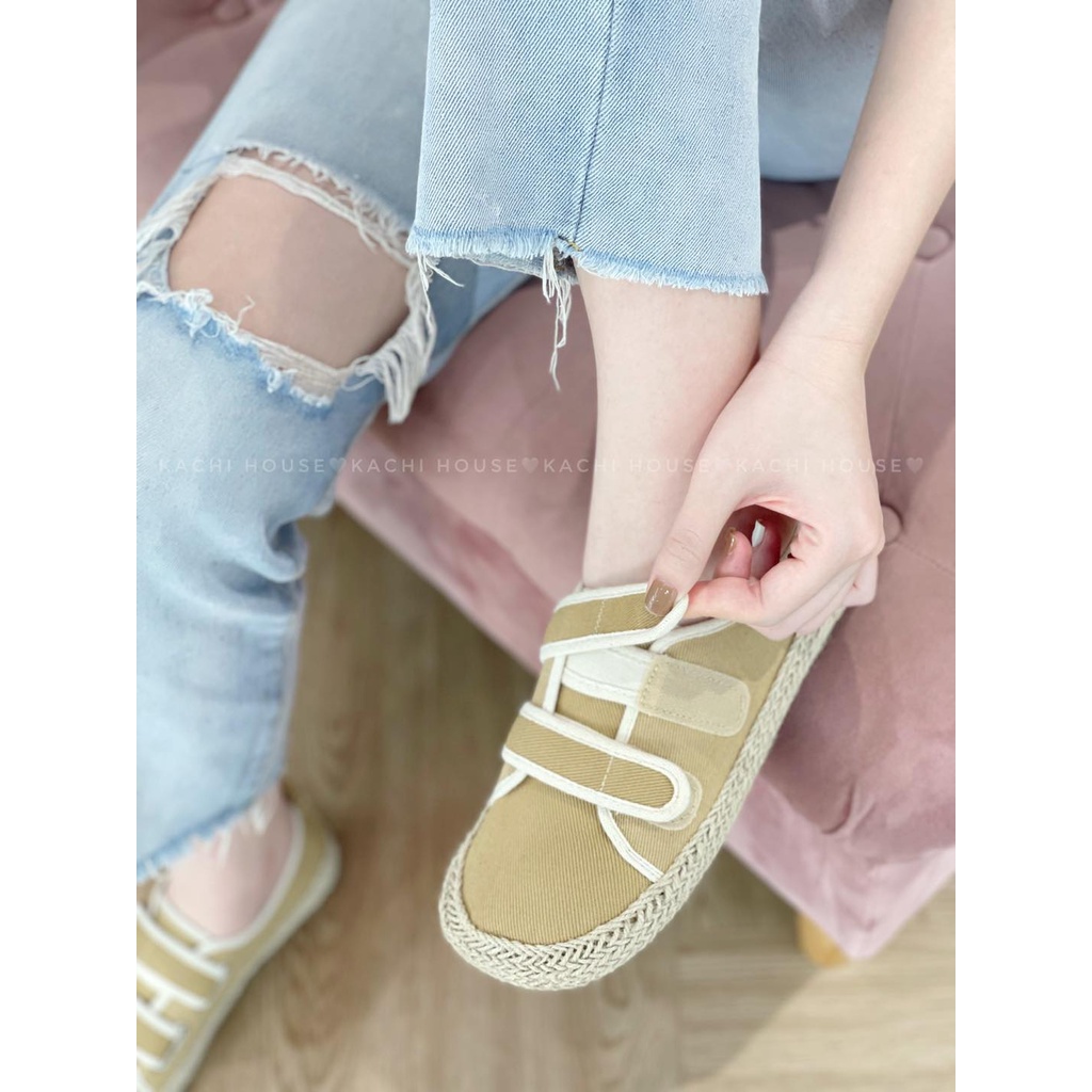 Bệt vải đế cói 2 quai dán 536-2- Kachi House