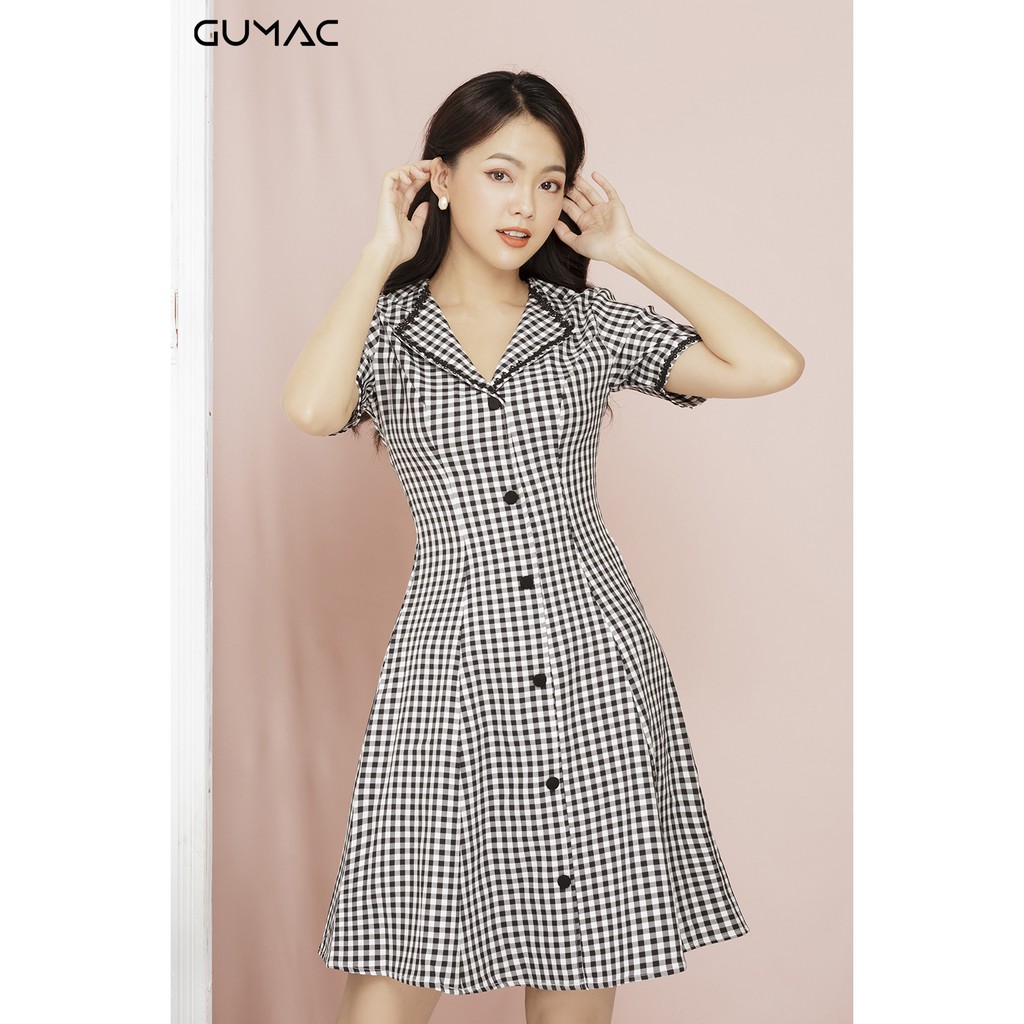 [Mã WASMAS giảm 15% đơn bất kỳ] Đầm caro phối nút GUMAC MS11931_DEN | BigBuy360 - bigbuy360.vn