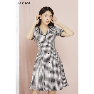 Đầm caro phối nút GUMAC MS11931_DEN