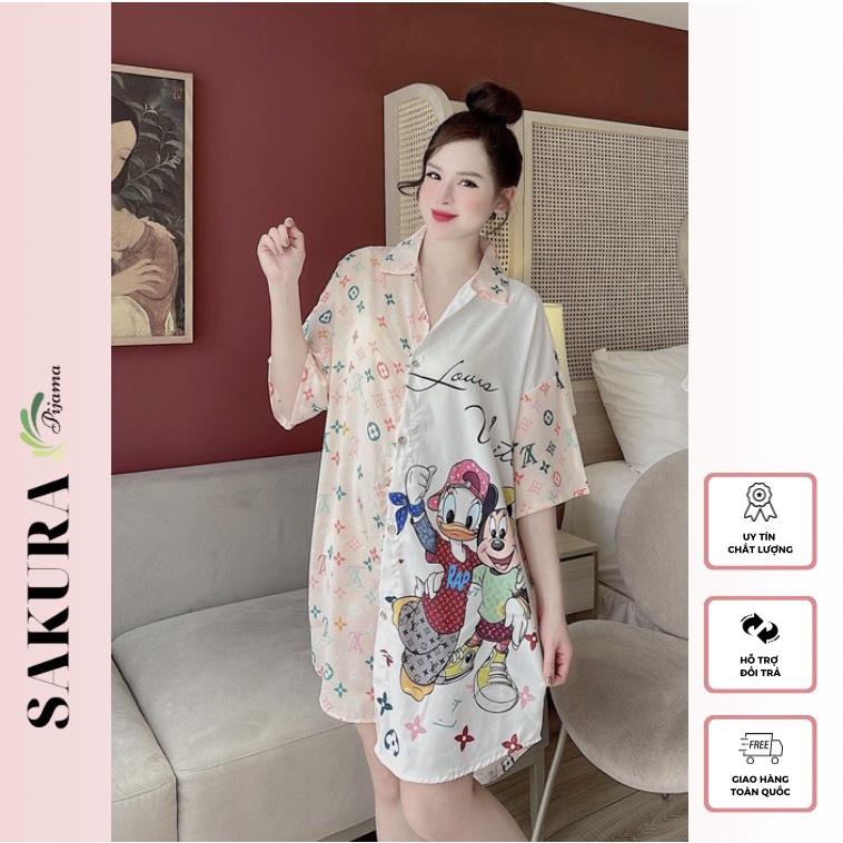 Váy nữ sơmi bigsize tiểu thư xinh đẹp lụa ngủ cao cấp SAKURA