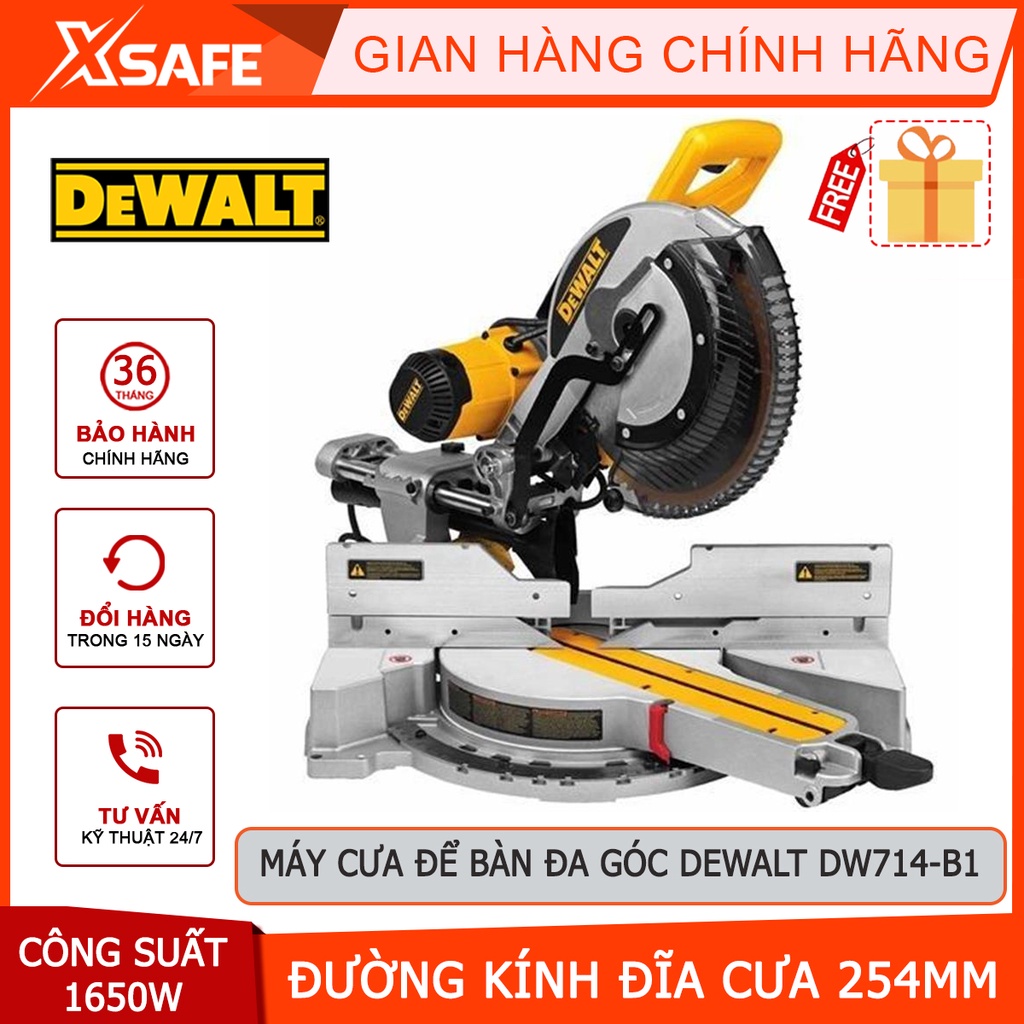 Máy cắt nhôm DEWALT DW714-B1 Máy cắt sắt/gỗ để bàn đa góc 1650W, đường kính lưỡi 254mm, tốc độ không tải 5000v/p [xsafe]