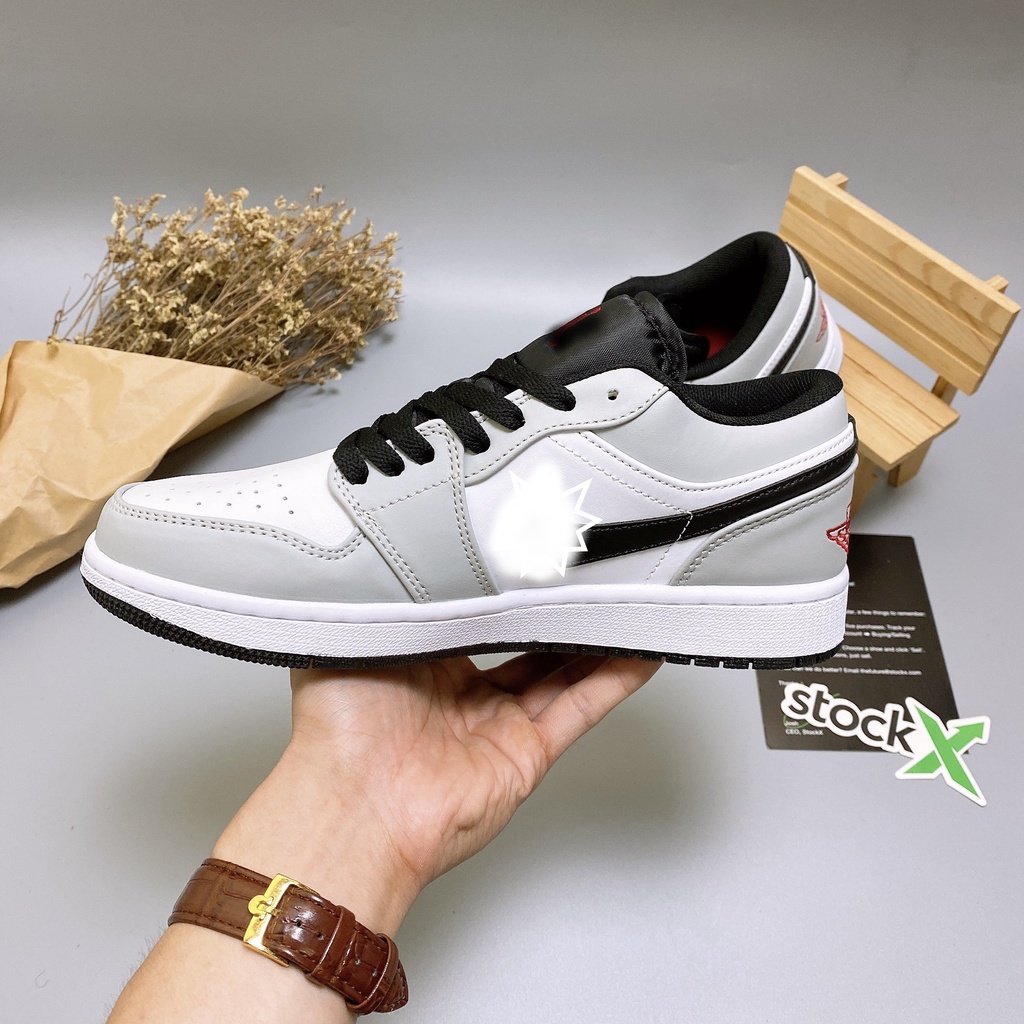 Giày Sneaker Nam Nữ Giày Thể Thao JD1 Low Trắng Xám chỉ đỏ Cổ Thấp. Tặng tất khử mùi