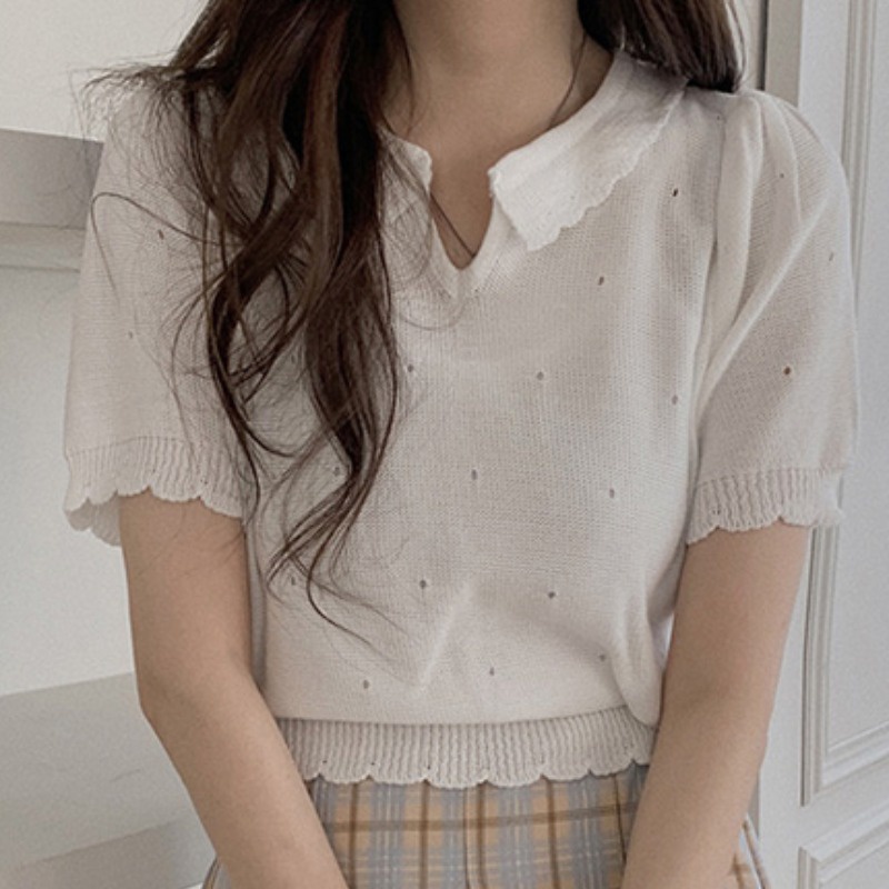 Áo len dệt kim cộc tay dễ thương