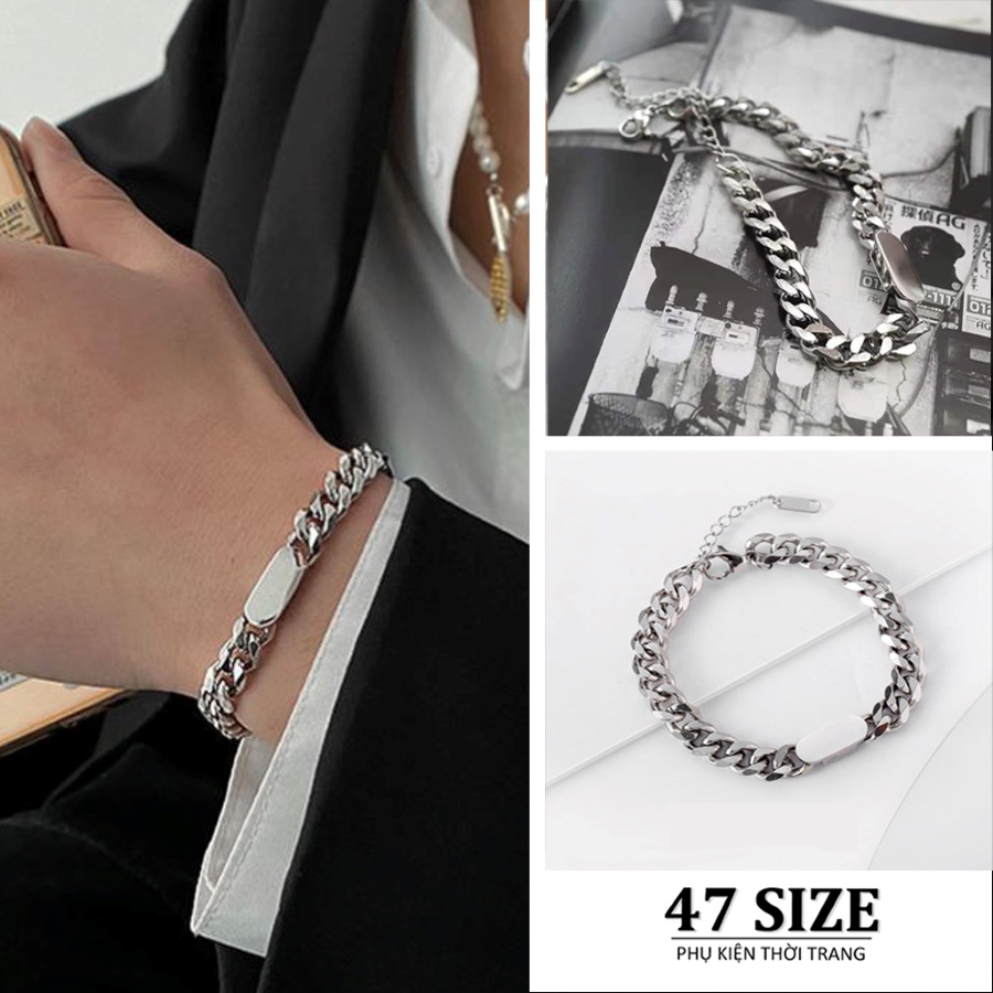 Vòng tay nam nữ, lắc tay unisex mạ bạc sáng bóng, phong cách thời trang hiphop cá tính
