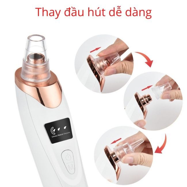 [FREESHIP] Máy Hút Mụn Cám, Đấu Đen  Cầm Tay Mini Blackhead 3 Chế Độ 5 Đầu Hút Siêu Mạnh