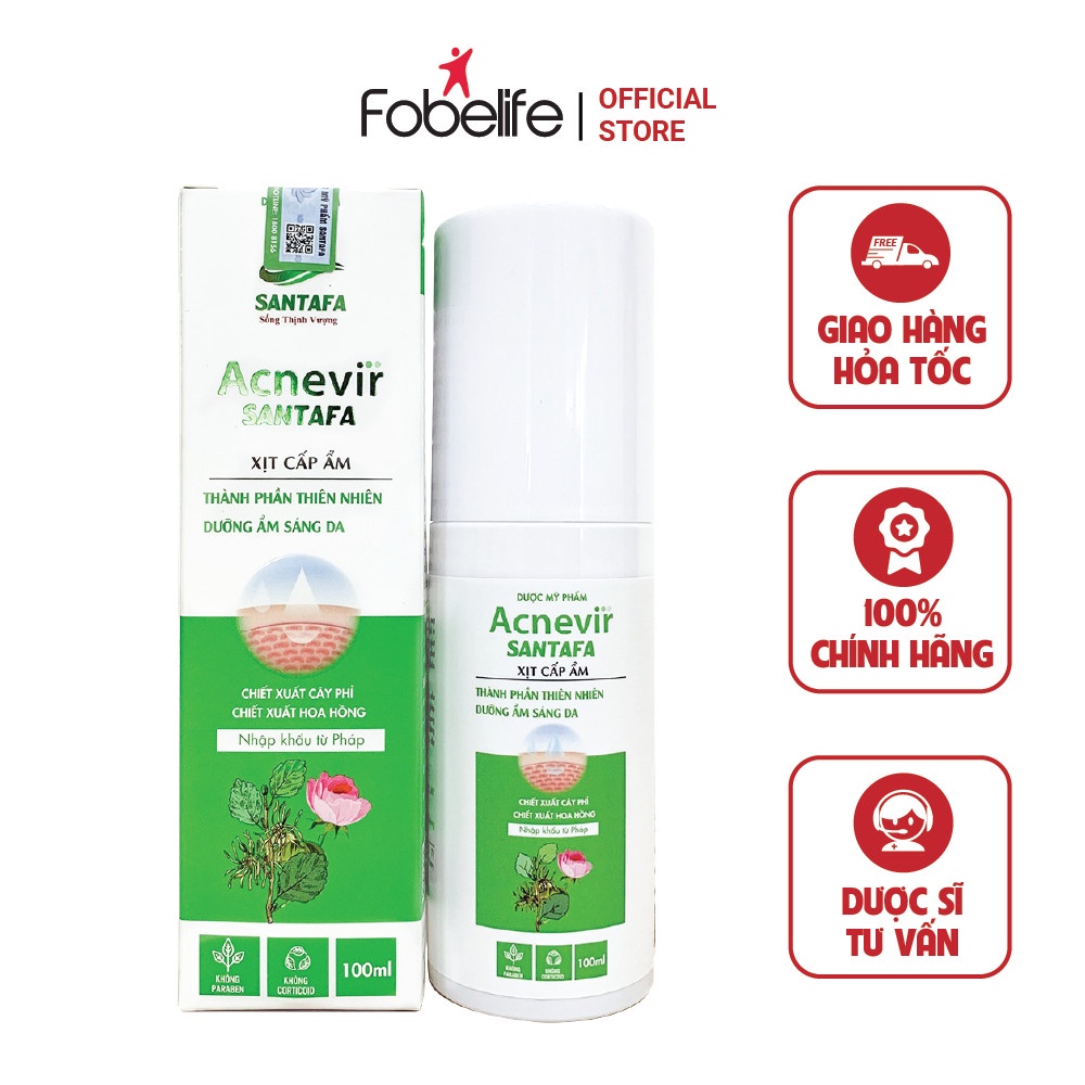 Xịt Cấp Ẩm, Sáng Da Từ Thiên Nhiên Acnevir Santafa Fobelife Chai 100ml