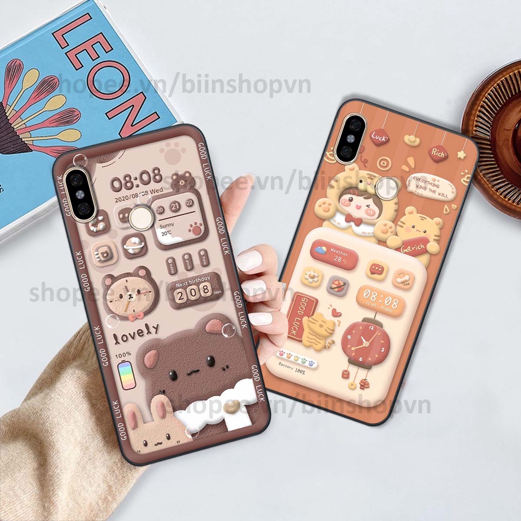 Ốp Xiaomi Mi A2 in 3D icon gấu nổi siêu xinh, siêu đáng yêu, cá tính phong cách