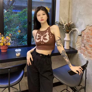 Đầu tròn mới in hình bướm Crop Navel Slim Tank Top