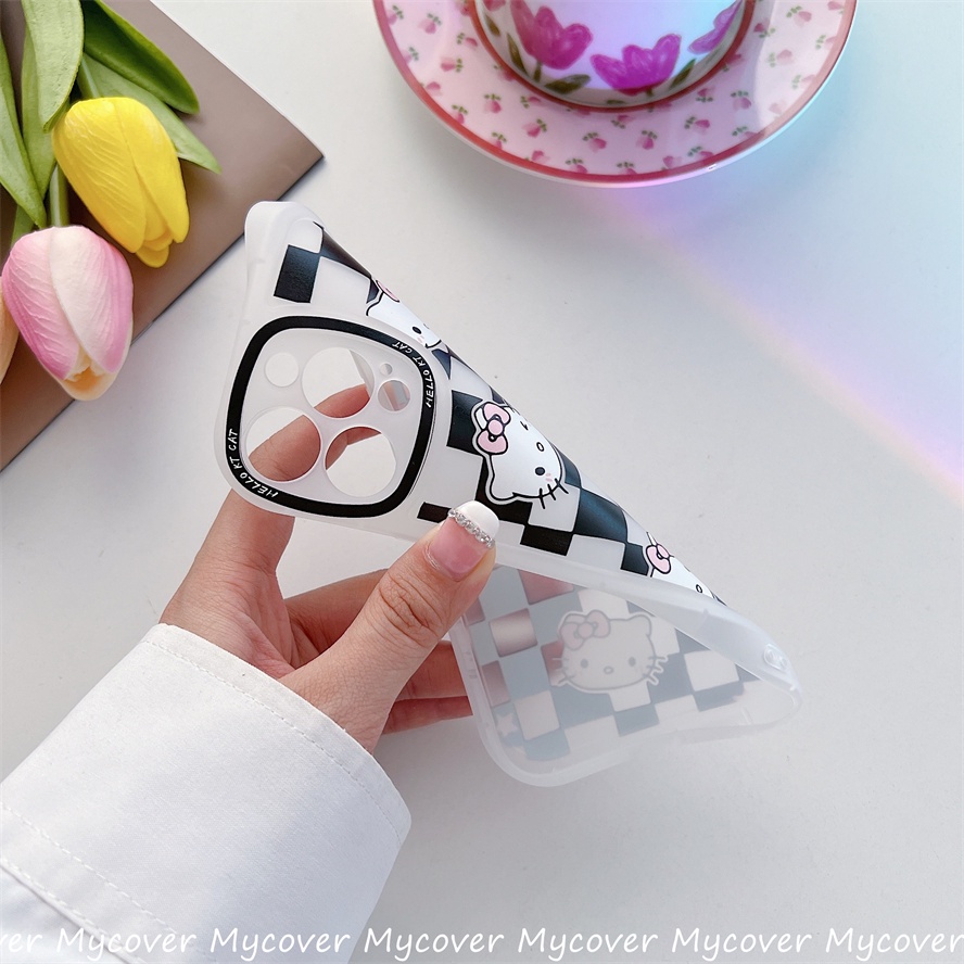 Ốp Điện Thoại Silicon Kẻ Sọc Ca Rô Mắt Mèo Hoạt Hình Cho iPhone 13 12 11 Pro Max X Xr Xs 8 7 6 Plus SE 2020